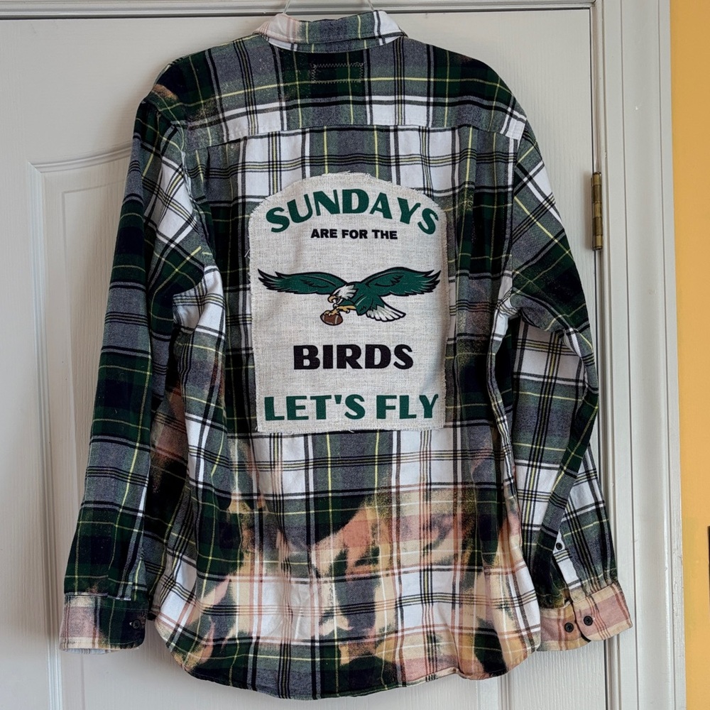 Green and Black Plaid Philadelphia Eagles women’s button down Shirt